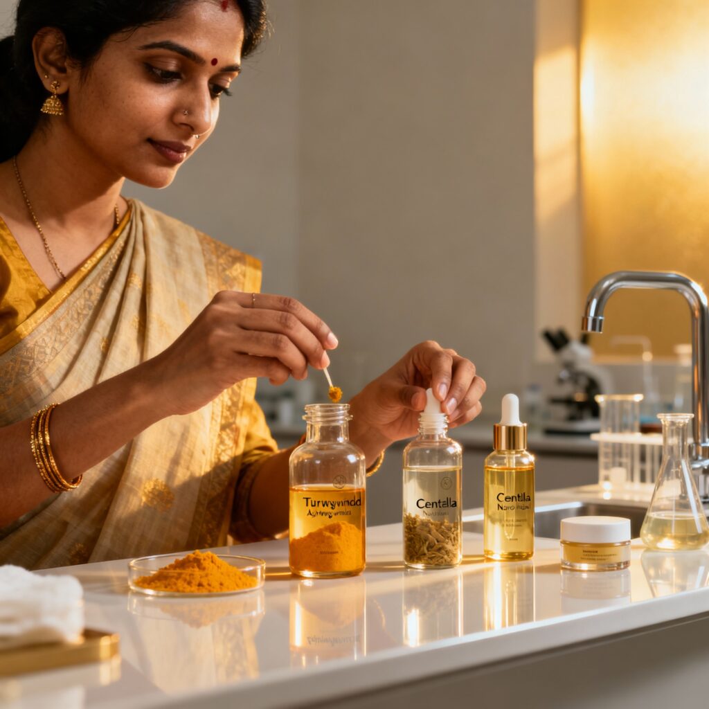 (Representa a Índia — tradição ayurvédica adaptada à tecnologia moderna.)