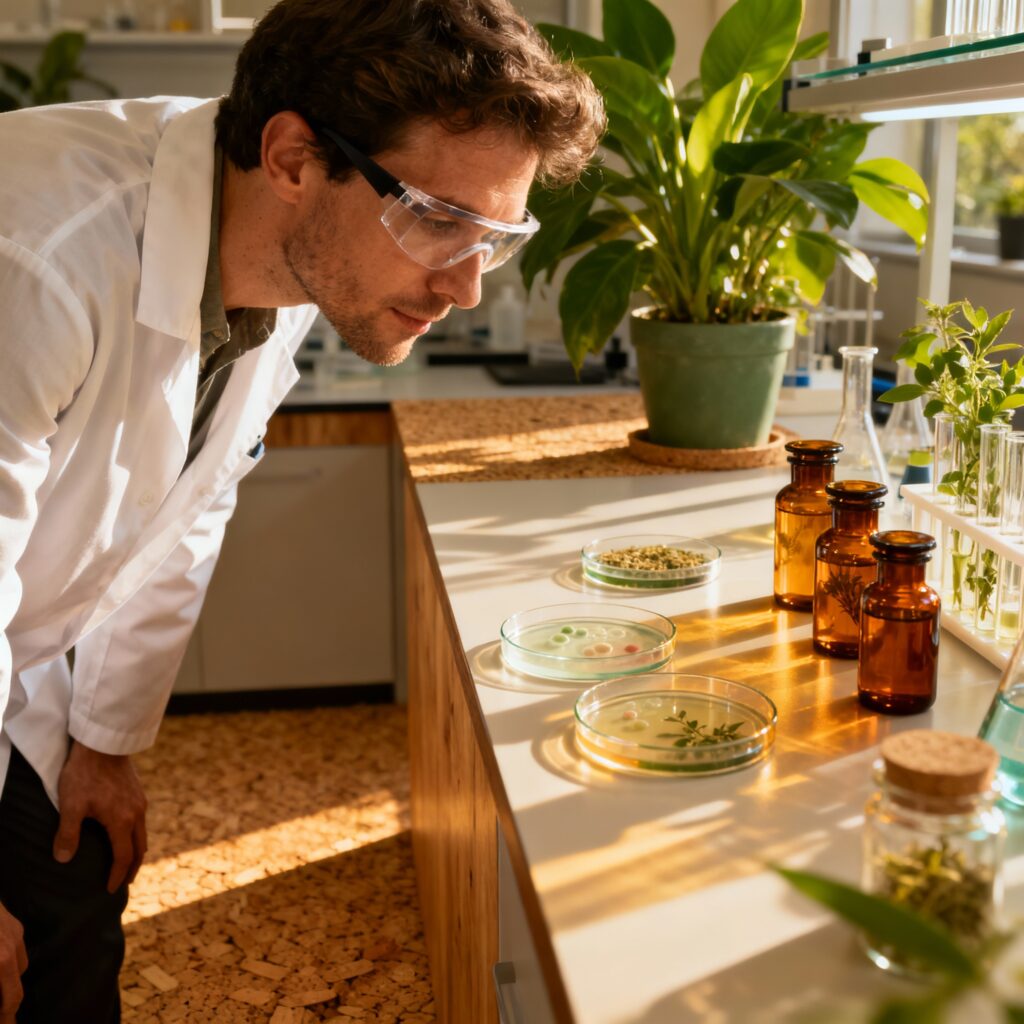 (Representa a França — berço da cosmética bioecológica e fermentação natural.)