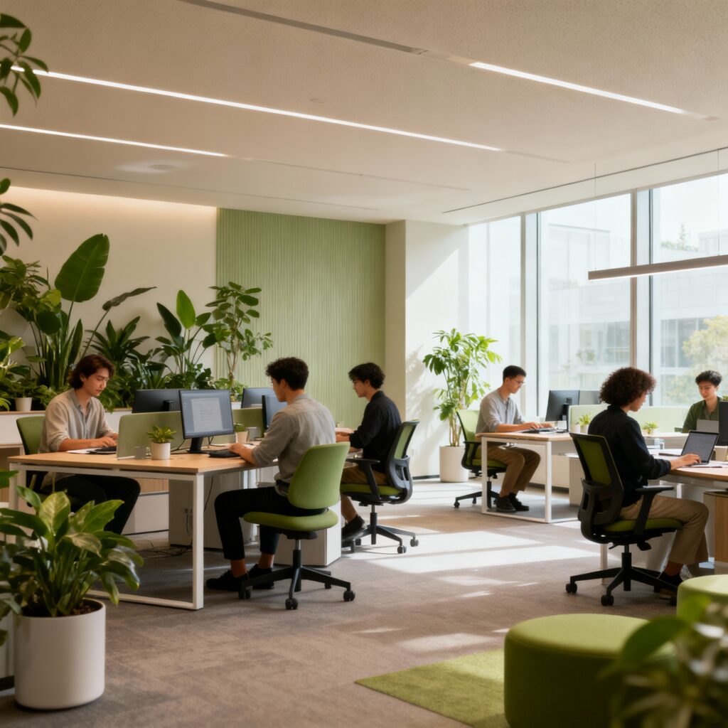 Ambiente de trabalho moderno que valoriza o bem-estar e a produtividade.